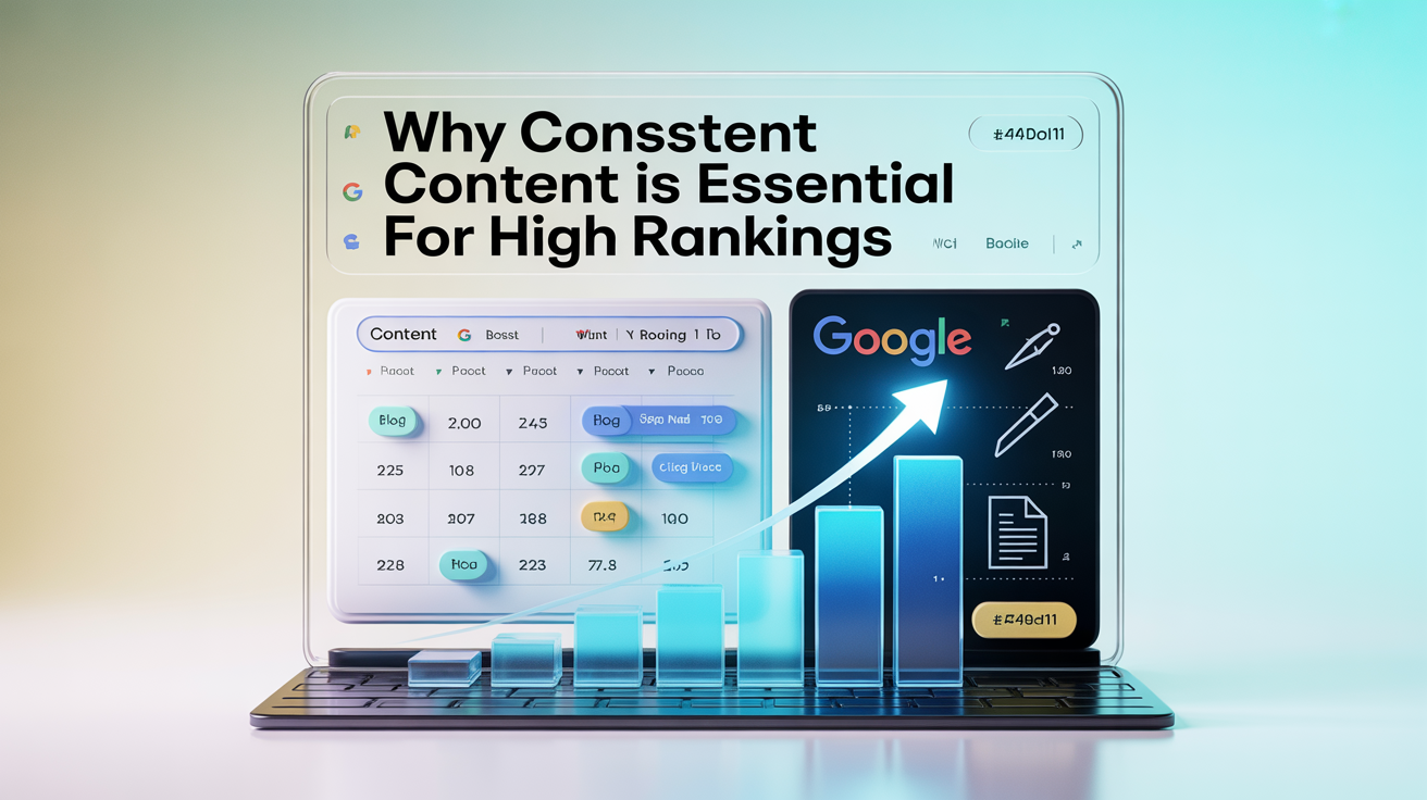 Consistent content strategy driving Google rankings with content calendar and rising search positions
