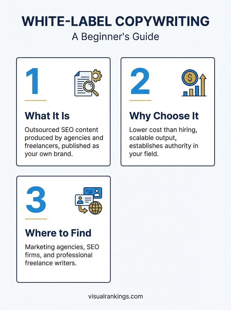 Infographic: White-Label Copywriting Quick Facts — what it is, why businesses choose it, and where to find services