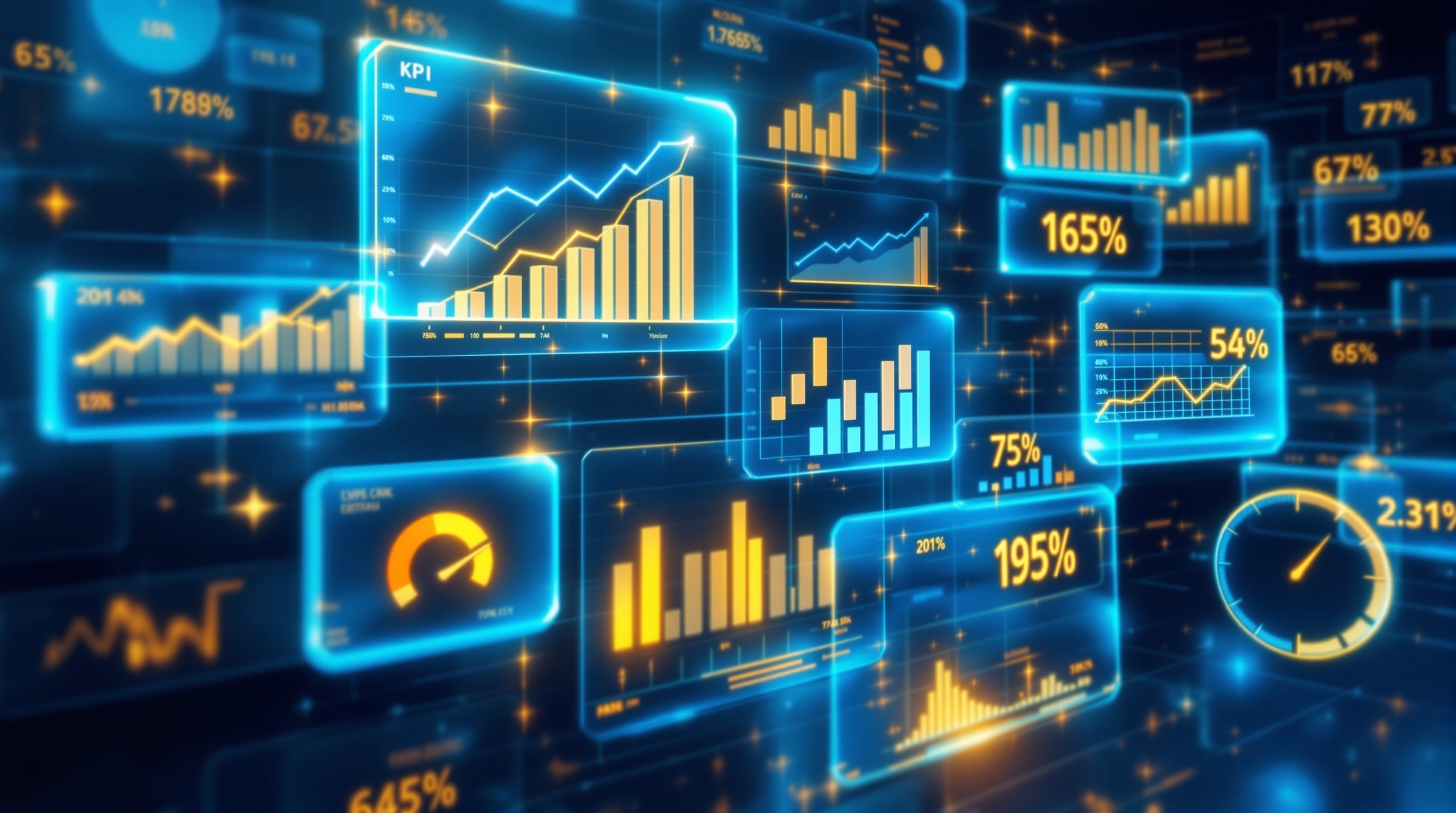 KPI dashboard showing website traffic, link building, social media engagement, and sales growth metrics