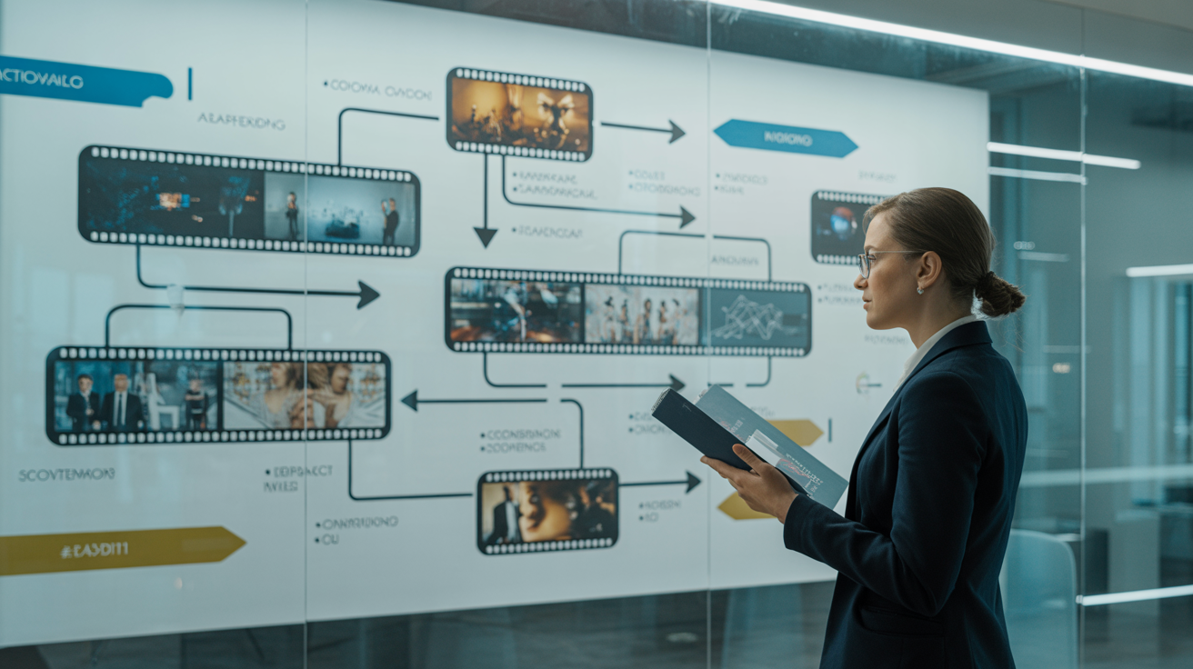 Cinematic film reel and movie marketing storyboard concept representing Marvel Studios franchise strategy